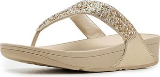 FitFlop Lulu Crystal-mix Metallic Toe-post Sandals Womens Wedge Shoes Platino : 10 M (B), Synthetic/Textile