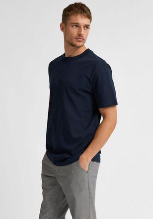 Selected Rundhalsshirt SELECTED SLHCOLMAN SS O-NECK TEE NOOS, Herren, Gr. XXL, blau (navy blazer), Single Jersey, Obermaterial: 100% Baumwolle, unifarben, Basi