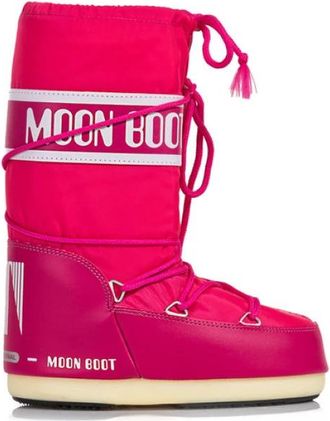 Moon Boot Roze Snowboots Slip-On met Veters - Dames - Winterlaarzen - Roze - 35 EU - Leer - Schoenen