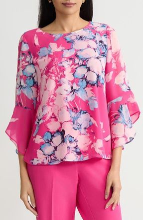 Kasper Ruffle Sleeve Top in Pink Perfection Multi at Nordstrom, Size X-Small