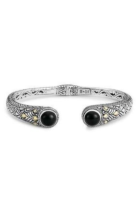 Samuel B. Sterling Silver & 18K Gold Semiprecious Stone Bangle Bracelet in Black at Nordstrom Rack