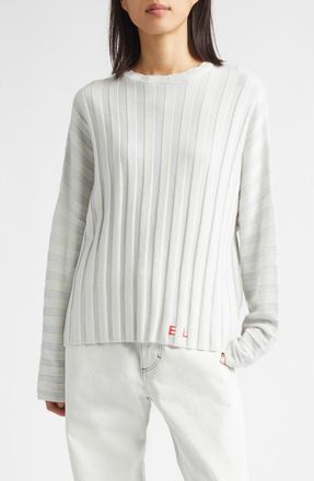 ECKHAUS LATTA Keyboard Stripe Merino Wool Sweater in Snow at Nordstrom, Size X-Large