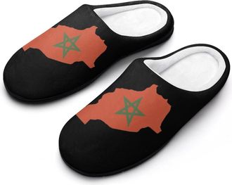 Generic Morocco Map Flag Mens Cozy Cotton Slippers with Memory Foam Lightweight Anti-skid House Shoes for Indoor Outdoor
