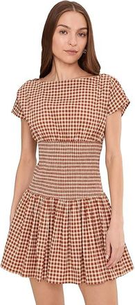 Avec Les Filles Boatneck Drop Waist Mini Dress with Smocked Bodice Womens Dress Gingham : MD, Cotton/Spandex