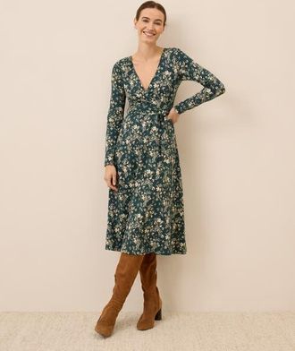 Pact Fit & Flare Wrap Dress in Fjord Floral at Nordstrom, Size X-Large