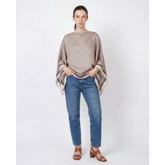 Brunello Cucinelli WomenS Anthracite Beige Silk Shawl Top, Size M
