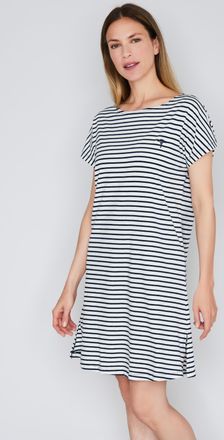 Joop Nachthemd JOOP Cosy, Damen, Gr. 34, N-Gr, weiss (open wei&szlig;), Jersey, Obermaterial: 95% Baumwolle, 5% Elasthan, gestreift, loose fit ca. Mitte Knie, U-