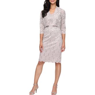 S.L. Fashions Sequin Stretch Lace Sheath Sleeveless Dress with Jacket in Buff at Nordstrom, Size 10