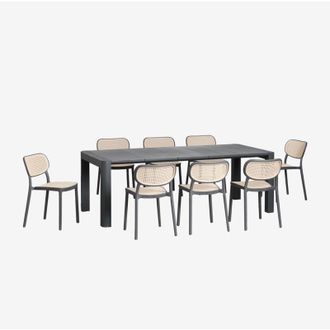 Sklum Sklum - Set Tavolo Rettangolare Arnadine (220x100 cm) e 8 Sedie da Giardino Impilabili Omara