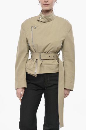 Bottega Veneta Cotton-Blend Jacket With Belt And Off-Center Zip Bottega Veneta