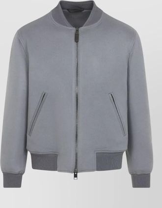 Brioni cashmere wool ribbed bomber jacket
