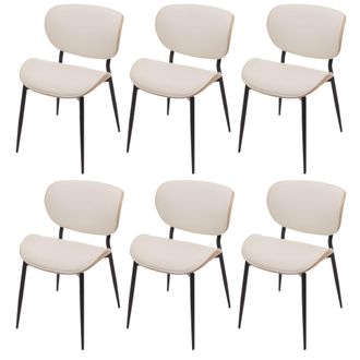 Hhg [nunca Usado] Juego De 6 Sillas De Comedor Hhg-233, Silla, Madera Curvada Imitaci&oacute;n Cuero 280g/m&sup2; Oeko-tex Mvg, Natural, Blanco