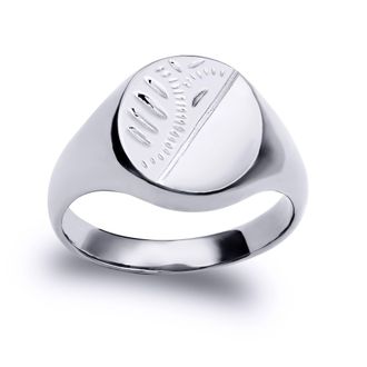 Jewelco London Sterling Silver Engraved Round Oval Signet Ring | Size: T