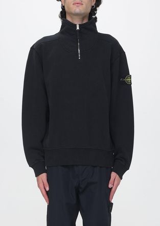 Stone Island Felpa in cotone con mezza zip, collo a imbuto e patch logo Compass