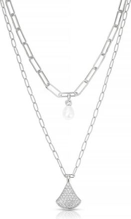 Ettika Layered Teardrop & Freshwater Pearl Charm Necklace in Silver at Nordstrom