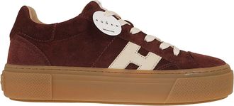 Hogan Burgundy H705 Suede Chunky Sneakers