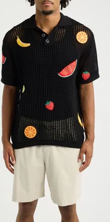 MAVRANS Freshly Picked Open Knit Polo in Black at Nordstrom, Size Xx-Large