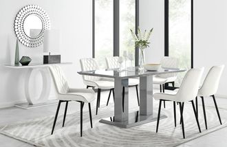 Furniturebox Imperia 6 Grey Dining Table & 6 Pesaro Black Leg Chairs in Cream