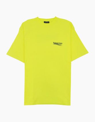 Balenciaga Mens Balenciaga Political Campaign Reg Fit T-shirt Neon Yellow - Size: 34