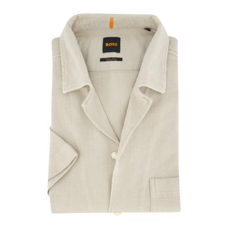 HUGO BOSS Overhemden, Heren, Beige, S, Casual korte mouw beige overhemd