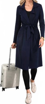 Joseph Ribkoff Scuba Jersey Knit Belted Long Jacket In Indigo