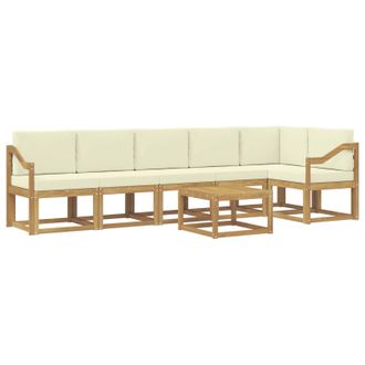 vidaXL Conjunto De Sof&aacute;s De Exterior 7 Pcs Blanco Y Crema Poli&eacute;ster Vidaxl