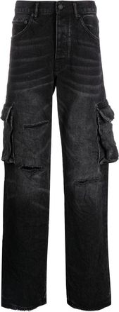 Purple Jeans dritti P011 con effetto vissuto - Nero