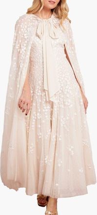 Needle & Thread Scatter Blossom Hooded Long Cape in Cream at Nordstrom, Size Medium