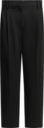 Brunello Cucinelli Gekreukte wollen broek - Dames - Straight fit broeken - Zwart - L - Wol - Broeken