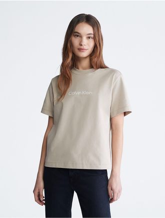 Calvin Klein Womens Standard Logo Boxy Fit Crewneck T-Shirt - Neutral - XS