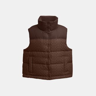 Coach Womens Signature Down Vest - Brown - Size Small