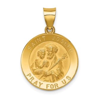 Diamond2Deal 14k Yellow Gold Polished and Satin St Joseph Medal Hollow Pendant