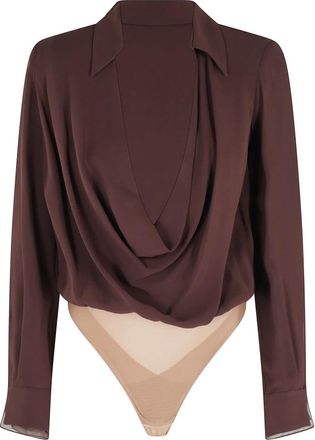 Elisabetta Franchi Bodysuit in Georgette - Dames - Bodies - Bruin - M - Leer - Tops