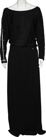 Roberto Cavalli Black Jersey Metal Link Detail Maxi Dress