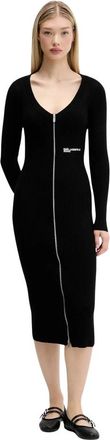 Karl Lagerfeld Zip Midi Knit Dress - Dames - Kleedjes - Zwart - S - Polyester - Kleedjes