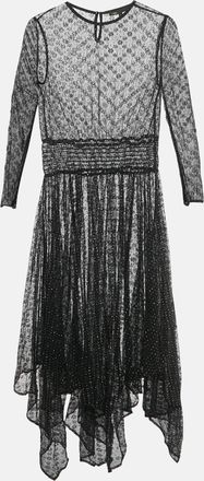 Maje Black Glittered Stretch Mesh Sheer Handkerchief Midi Dress