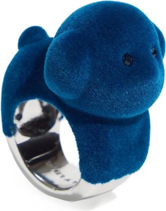 Bimba & Lola flocked dog ring - women - Brass/Polyamide/glass - 54.4 - Blue