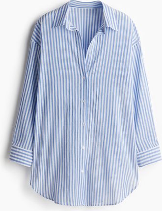 H&M Longbluse aus Baumwolle - Hellblau/Gestreift
