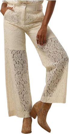 Lollys Laundry Wijde Ecru Broek Sheilall Stijl - Dames - Wijde Broeken - Beige - L - Broeken