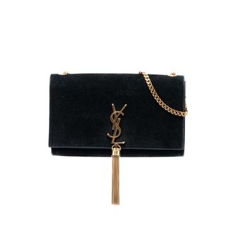 Saint Laurent Pre-owned Womens Medium Suede Monogram Kate Tassel Crossbody - Black Leather - One Size