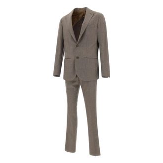 Barba Single Breasted Suits, male, Beige, Size: L Herringbone Wool Two-Piece Suit