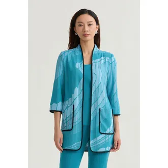 Ming Wang Heritage Geoprint Jacquard Knit Jacket in Serene/nebula/white/black at Nordstrom, Size X-Small
