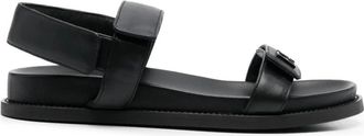 Emporio Armani Logo Nappa Lederen Sandalen - Dames - Sandalen - Zwart - 39 1/2 EU - Leer - Schoenen