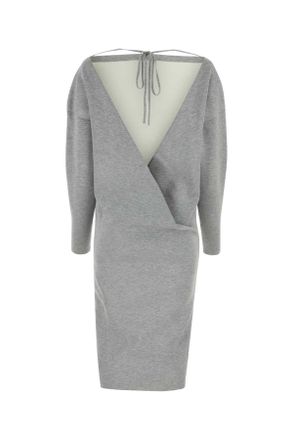 Gucci Womens Grey Stretch Wool Blend Dress Lightgreymelange Abiti