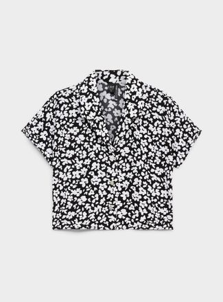 Icone Womens Notched collar boxy-fit blouse