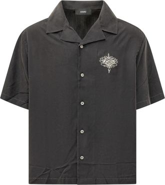 Amiri Lasso OS Camp Shirt - Heren - Korte mouwen Overhemden - Zwart - M - Polyester - Overhemden