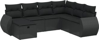 vidaXL Set De Comedor De Jard&iacute;n 7 Pzas Y Cojines Rat&aacute;n Sint&eacute;tico Negro Vidaxl