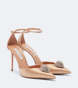 Aquazzura Drop embellished satin slingback pumps