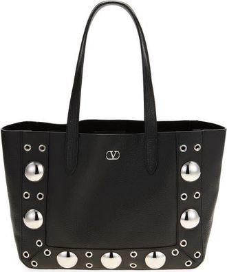 Valentino Garavani Medium Nellcôte Grommet Leather Tote in Nero at Nordstrom