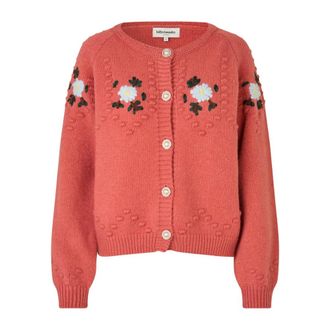 Lollys Laundry Cardigans, female, Pink, Size: 2XL Floral Knit Cardigan Burned Rose